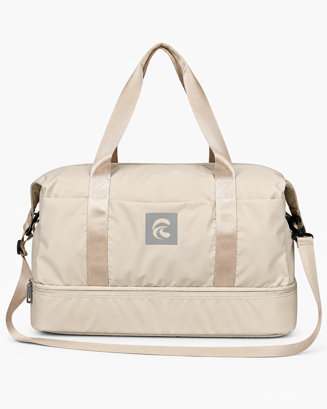 Custom Travel Tote Bag — Front view with shoulder strap