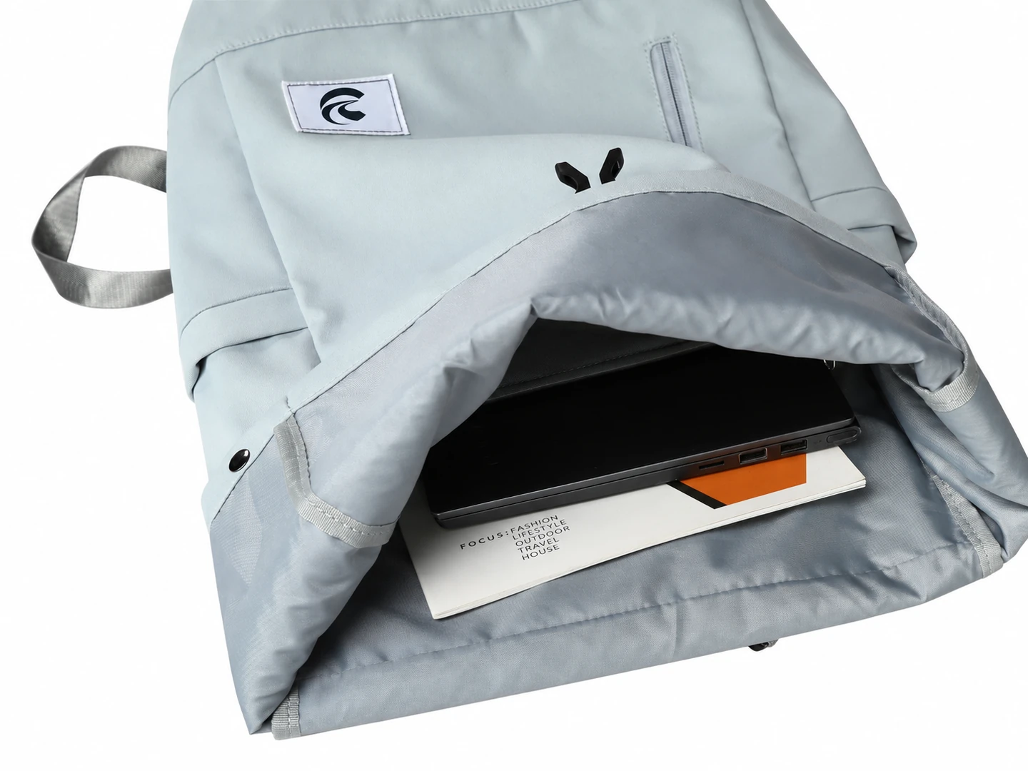 Custom Roll-Top Backpack — Interior detail